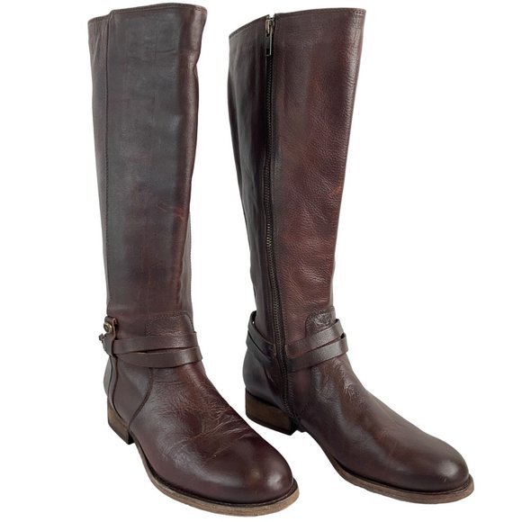 Frye Boots Womens Size 7 Redwood Melissa Belted Tall Boot Leather Luxury $400
